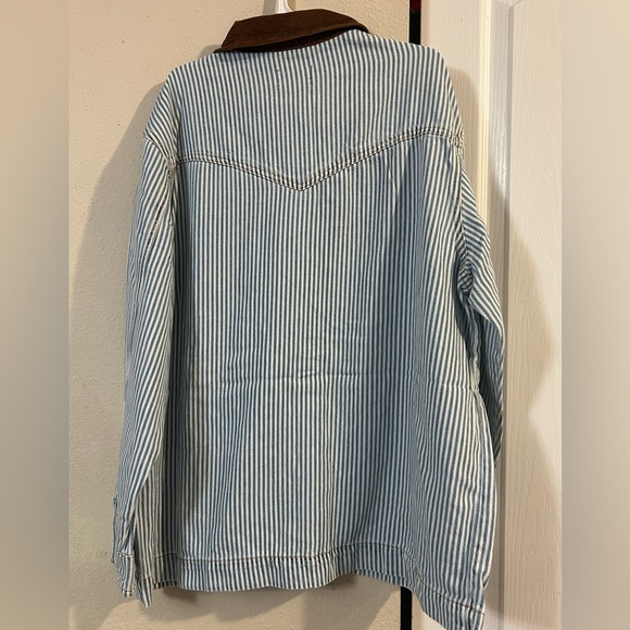 Universal Thread Blue Striped Jacket with brown Corduroy Collar - Picture 4 of 6